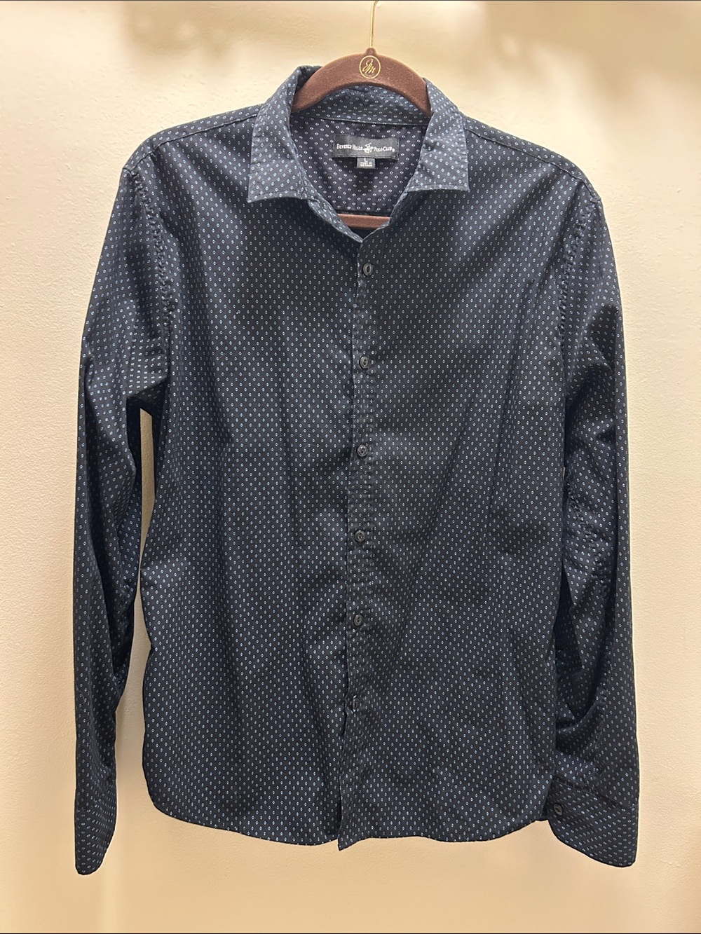 Beverly Hills Polo Club Men's Navy Micro-Pattern Button-Down Shirt